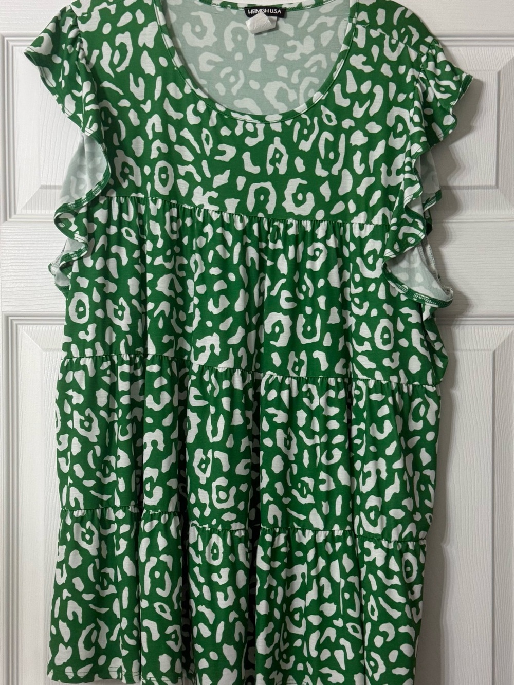 HEIMISH USA Green and White Leopard Tiered Ruffle Tunic
